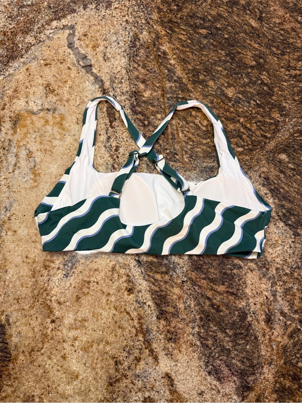 NWOT Andie Green and White Wave-Print Bikini Top - Picture 3 of 4